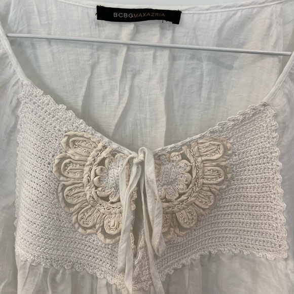 BCBGMaxazria Semi Sheer Peasant Embroidered Blouse Top - Picture 3 of 11